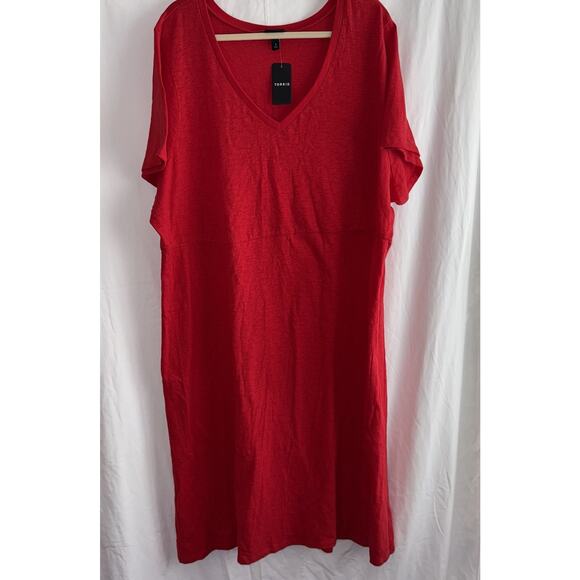 Torrid NWT Women’s Red Dress Sz 4 Jersey Tee Short Sleeve Midi V Neck Cool Comfy - Picture 1 of 9